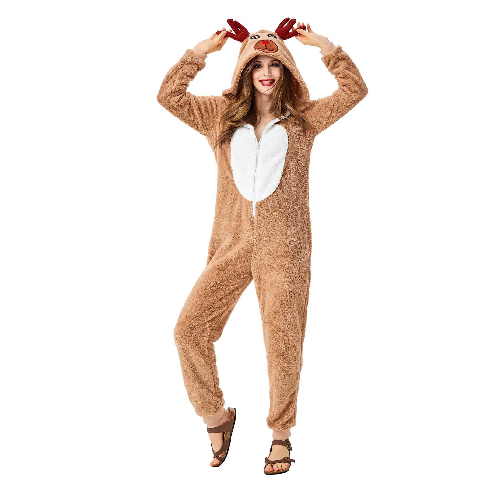 LUCKME Pijama Mujer Navidad,Pijama Entero de Reno Disfraz Animal Kigurumi