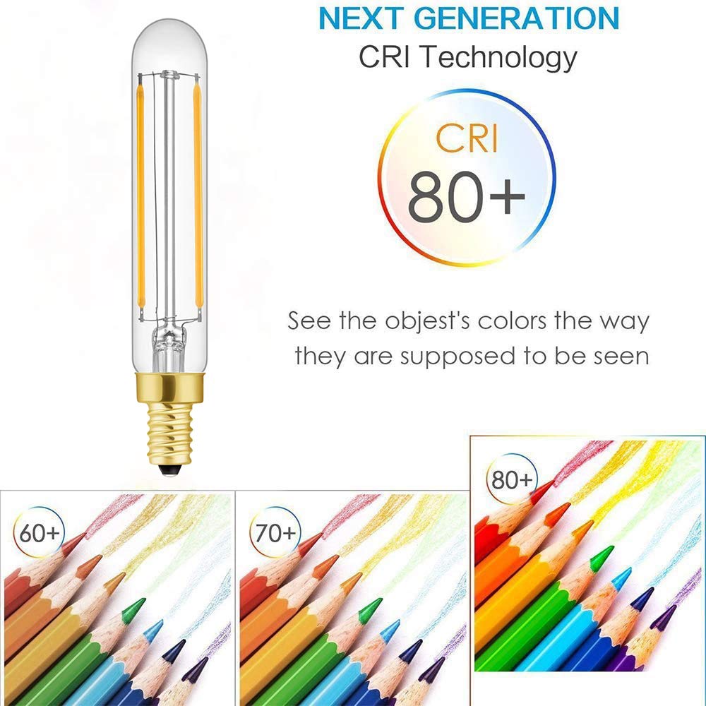 foco LED de filamento largo de 2 W T6, 25 W, equivalente a E12 candelabro, foco LED estilo Edison regulable 2700 K, luz blanca cálida, paquete de 4