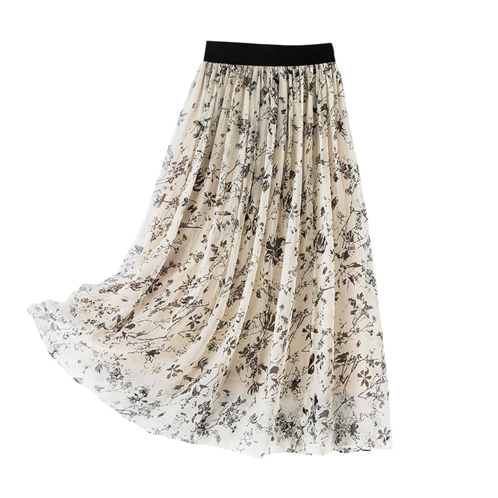 DISSA Jupe midi Soie Femme Taille élastique imprimée,S2010-2