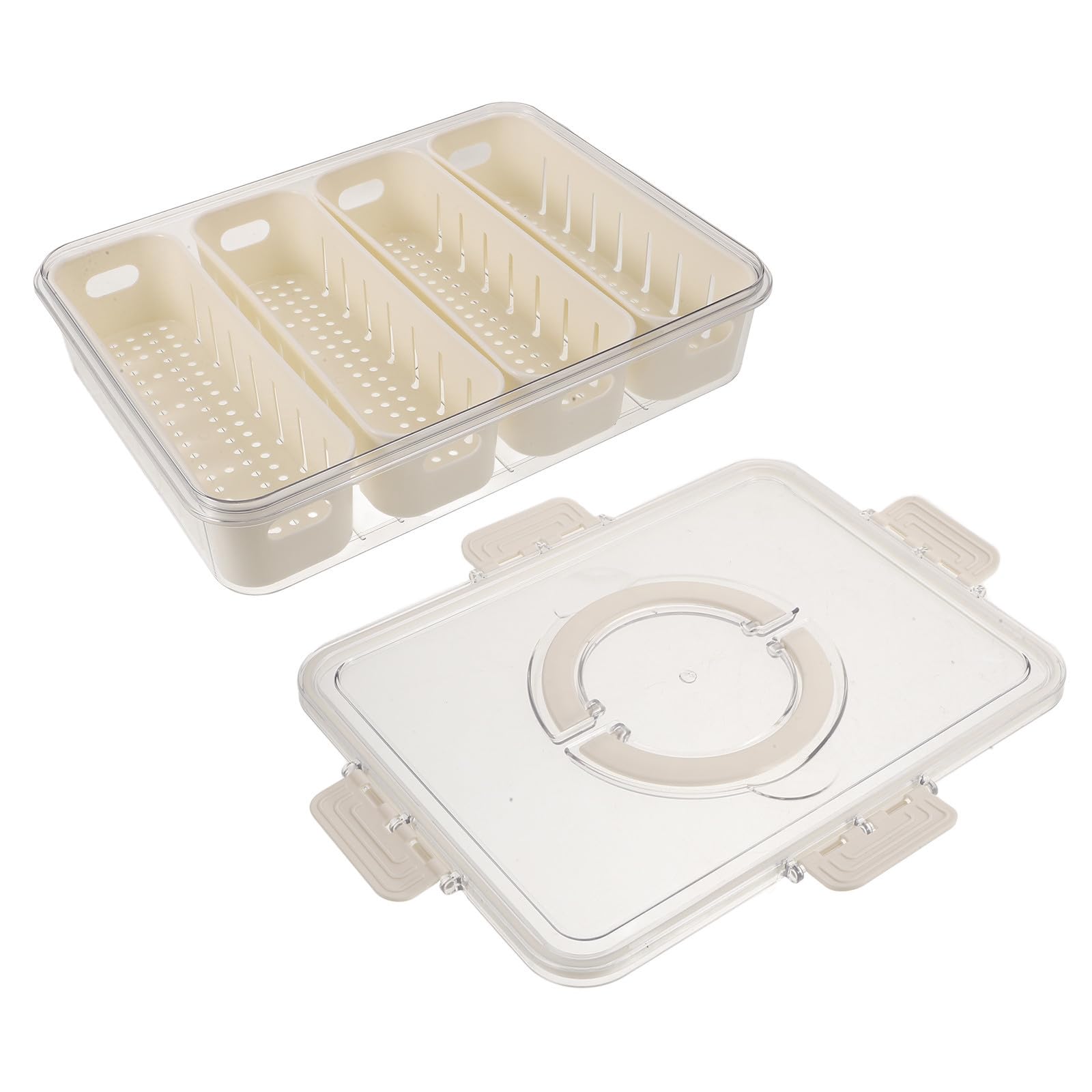 Caja de Almacenamiento de Pet para Refrigerador Organizador Reutilizable Compartimentos Divididos, Sello Hermético y Asa para Frutas y Alimentos en Picnics y Viajes