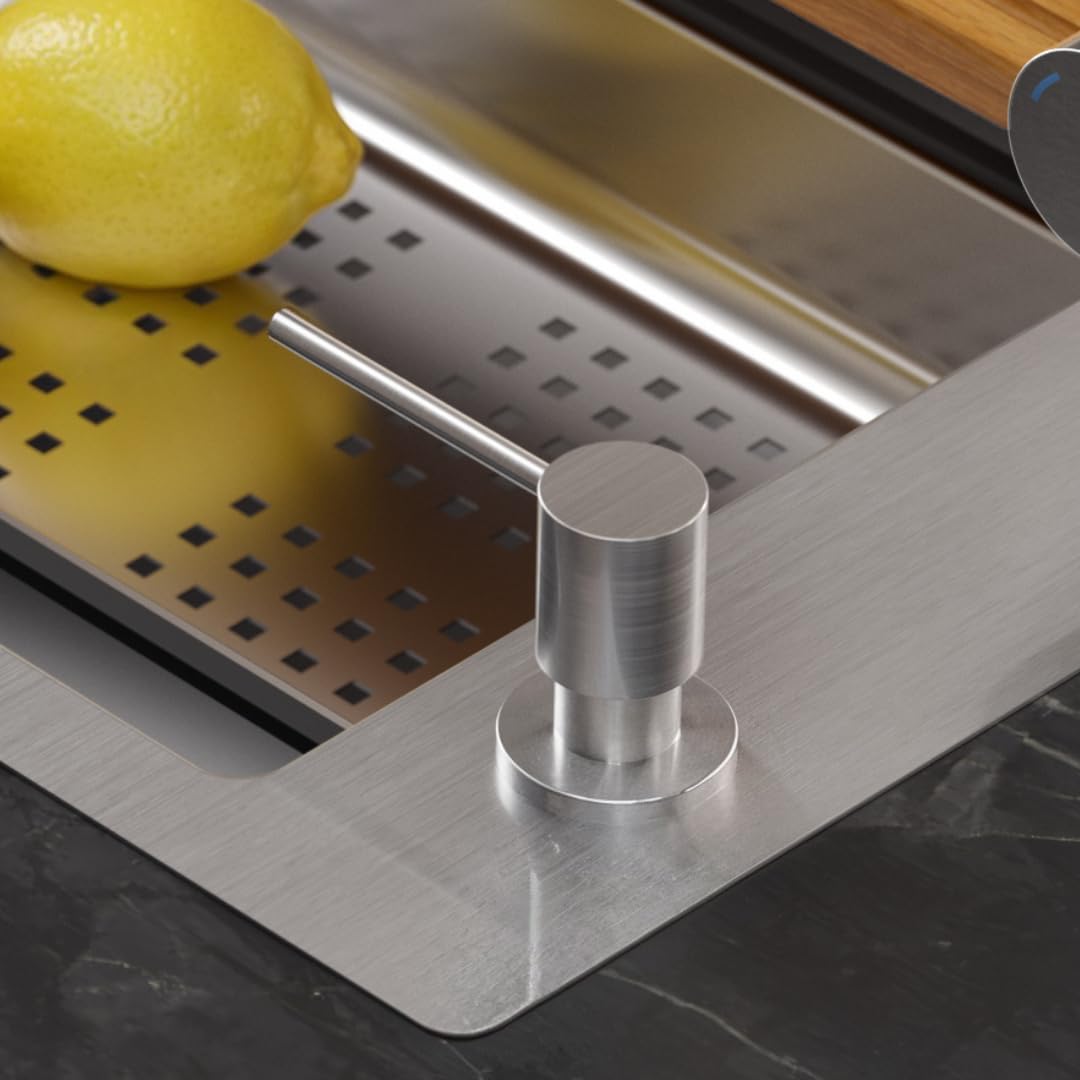 QUADRON Distributore di sapone LORI SteelQ da incasso, dispenser di liquido per lavastoviglie, acciaio, dispenser di sapone per lavello con bottiglia da 500ML, acciaio inox