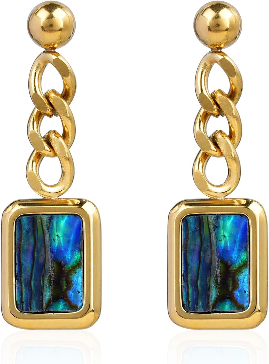 Abalone/White Shell Dangle Earrings for Women 18K Gold Plated Turquoise/Malachite/Shell Link Earrings Jewelry Gift