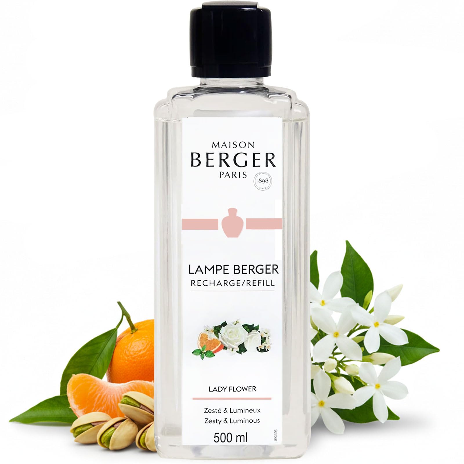 Maison Berger Lady Flower Lamp Berger Fragrance Refill, 500 Ml – 2-In-1 Catalytic System, Neutralizes Odours Then Diffuses Fragrance, Elegant Floral Bouquet With Powdery Woody Nuance