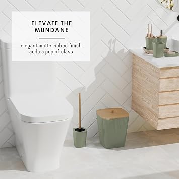 Clara Clark Bathroom Accessories Set - Bathroom Accessory Set with Shower Curtain Set, Toilet Brush, Trash Can & Soap Dispenser (Sage Green, Complete Set)