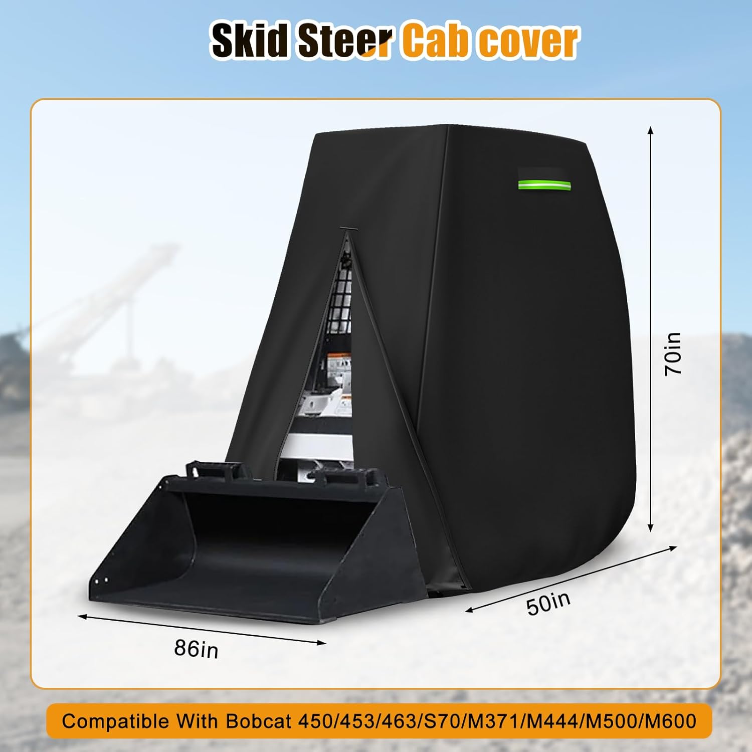 Skid Steer Cover, Compatible with Bobcat, GEHI, John Deere, Case IH, New Holland, Cater Pillar, 420D Heavy Duty Oxford PVC with Air Vents & Reflective Strips, S(86x50x70inches)