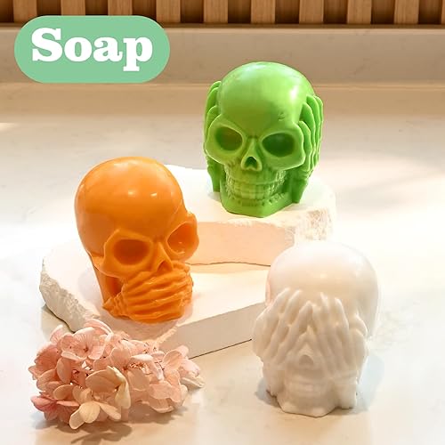 Miniatura 2 de Sakolla Moldes de silicona para jabón  Hear-no, Speak-no, See-no 3 moldes de calavera, moldes de silicona grandes para jabón casero de Halloween
