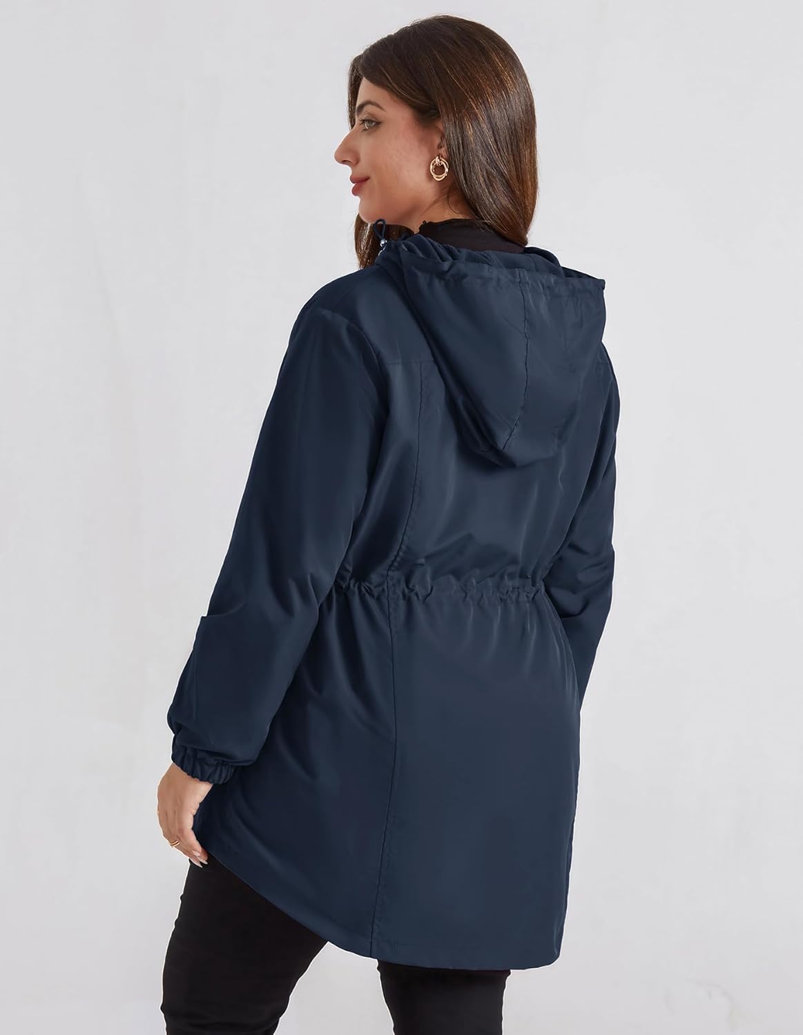 Hanna Nikole Women's Long Rain Jacket Plus Size Fleece Lined Waterproof Hooded Rain Coat Lightweight Pockets Windbreaker Trip - Image 2