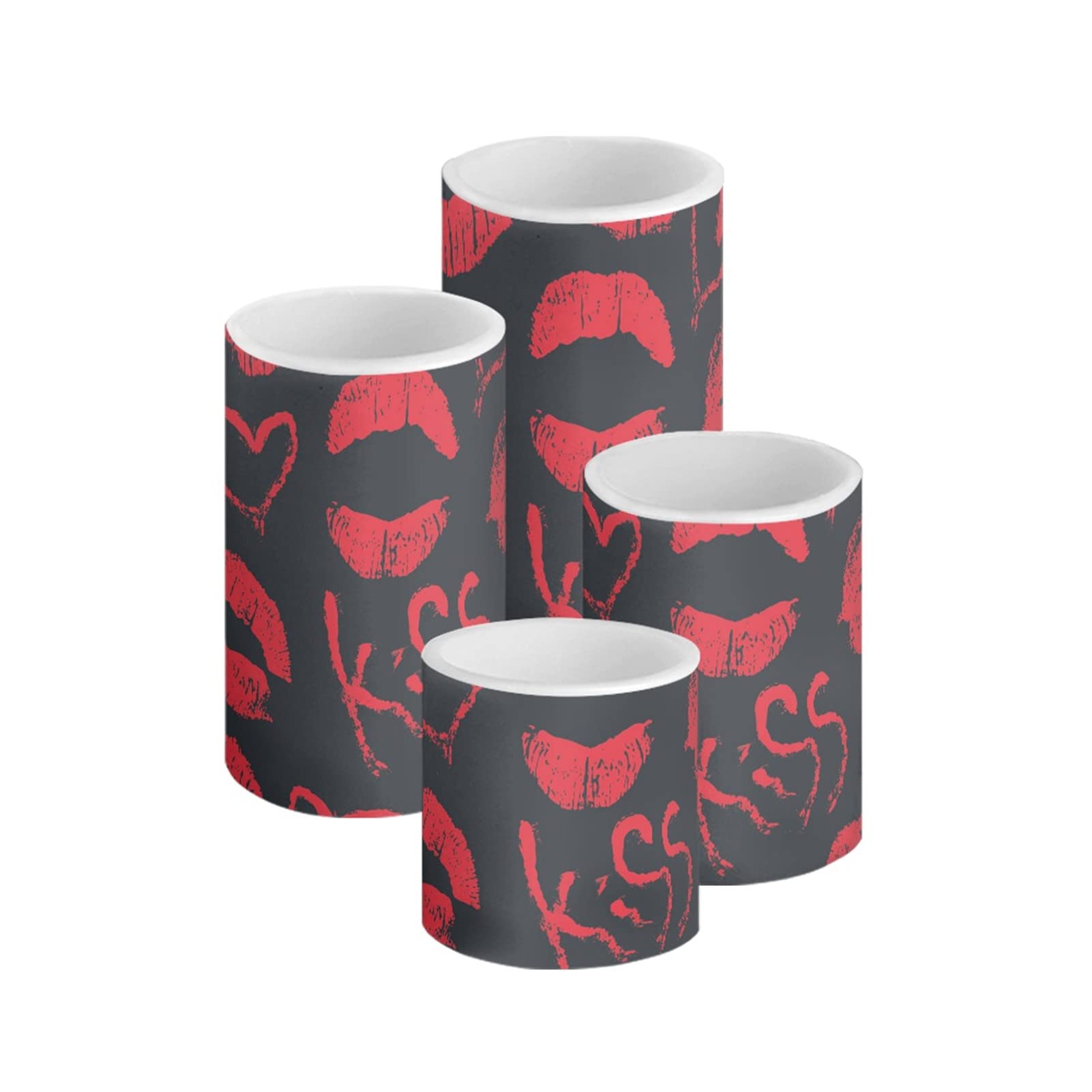 HUGS IDEA Kiss Red Lips Black Battery Operated LED Tealights, Pack of 4, Remote Control with 4/8 Hour Timer Function [Warm Yellow]