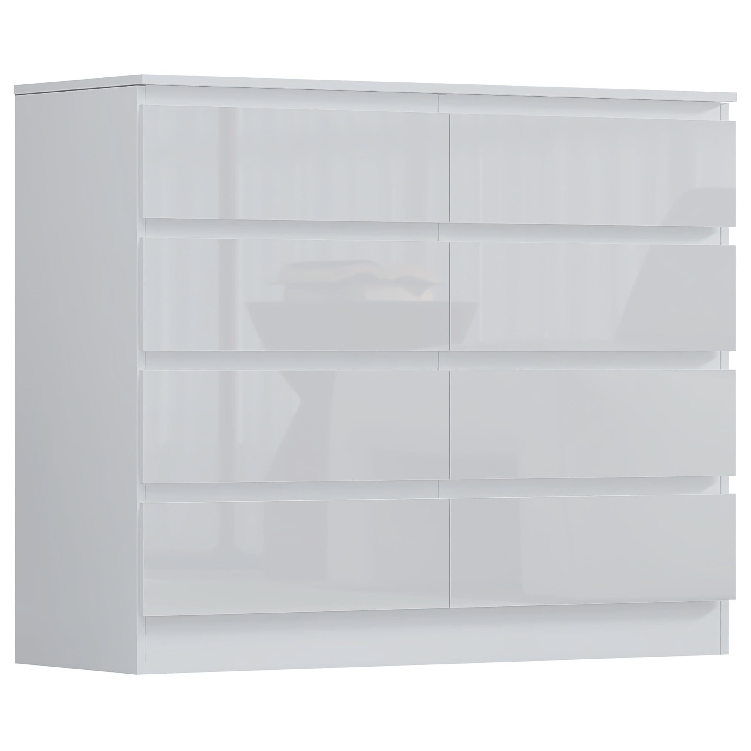 Nera Gloss 8 Drawer Chest of Drawers Wooden Dresser for Bedroom Furniture Storage (Gloss White (Matt White))