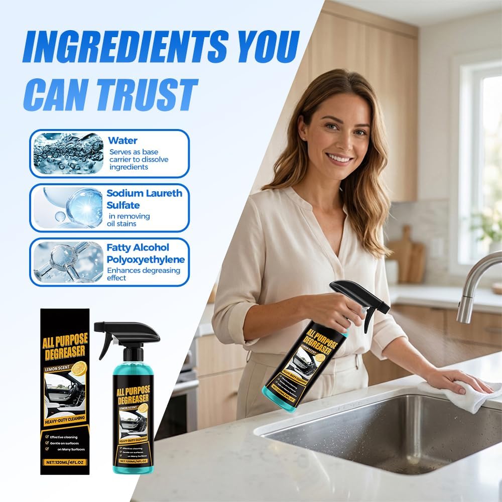All Purpose Degreaser for Car and House, 2026 New Heavy Duty Degreaser | Convenient Oil Stain Remover, Cleaning Solution For Car House Oven Stove Cooktop Counter Quick Stain Removal (3PCS)