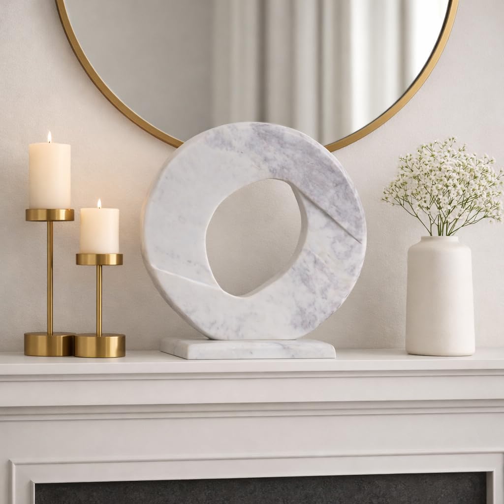 Elegant Carved Marble Sculpture for Home Decor - Decorative Ornaments Accent for Room, Living Room, and Bathroom Decor - Stylish Statue for Modern Office, Shelf, and Coffee Table Decor - 17", White
