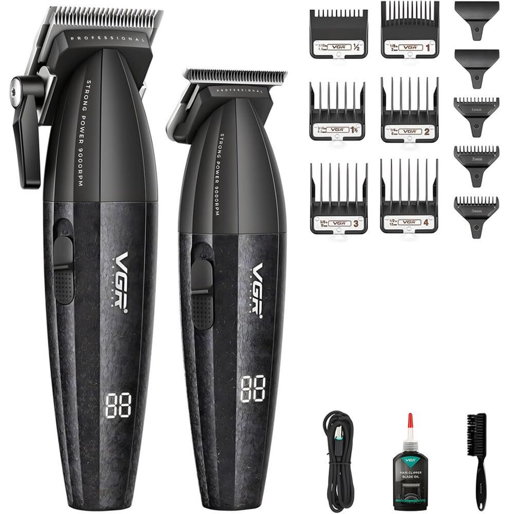Vetrineinrete® Coppia di rasoi tagliacapelli VGR HAIR TRIMMERR E CLIPPER ricaricabili con display 9000rpm leva conica