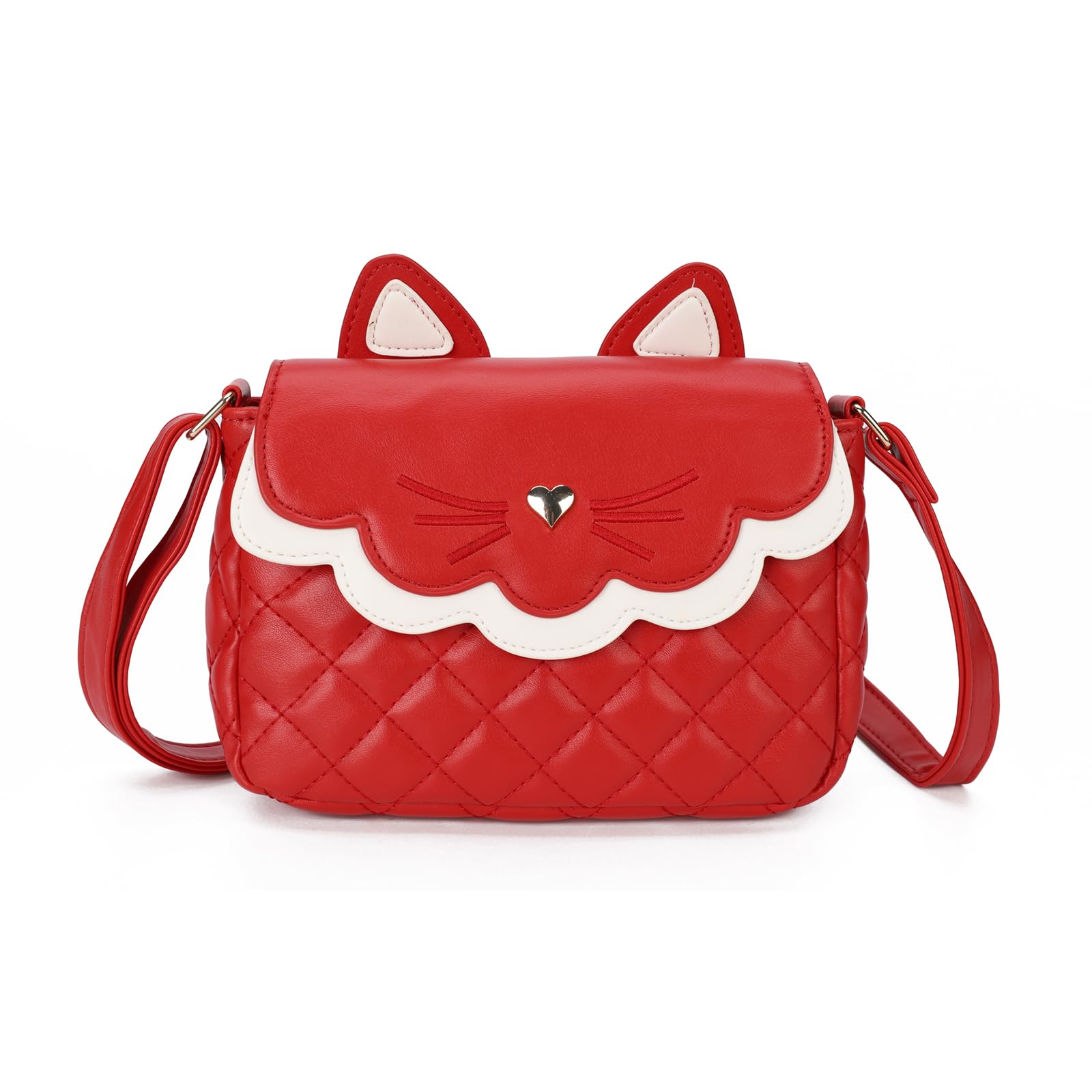 Gladdon Borsa a Tracolla per Ragazze Mini Borsa a Tracolla Borsa per orecchie di gatto Cute Princess Bag Borsa in pelle pura come regalo per ragazze, ragazzi e adolescenti Design originale(Rosso)