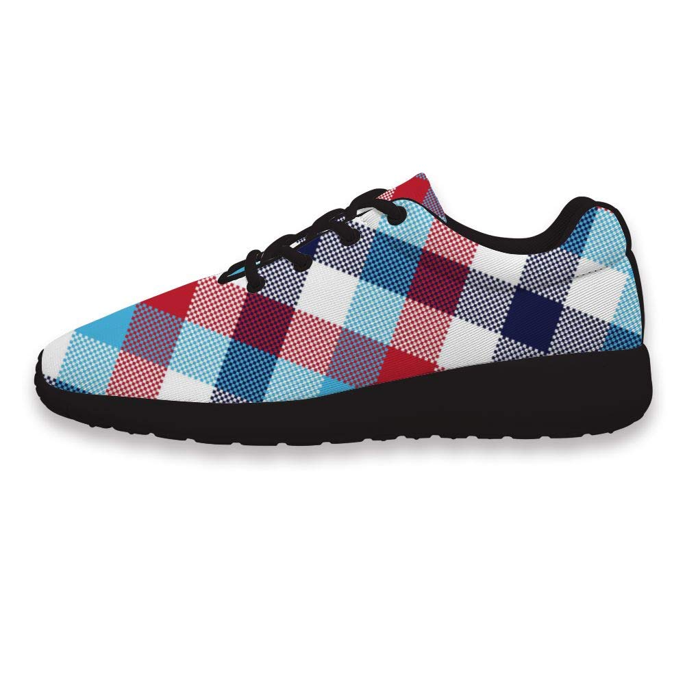 Orange Blue Small Plaid Trainers Running Shoes - Interest Printing Custom Mens Womes Casual Shoes Retro Lightweight Comfortable Casual Breathable Sneakers