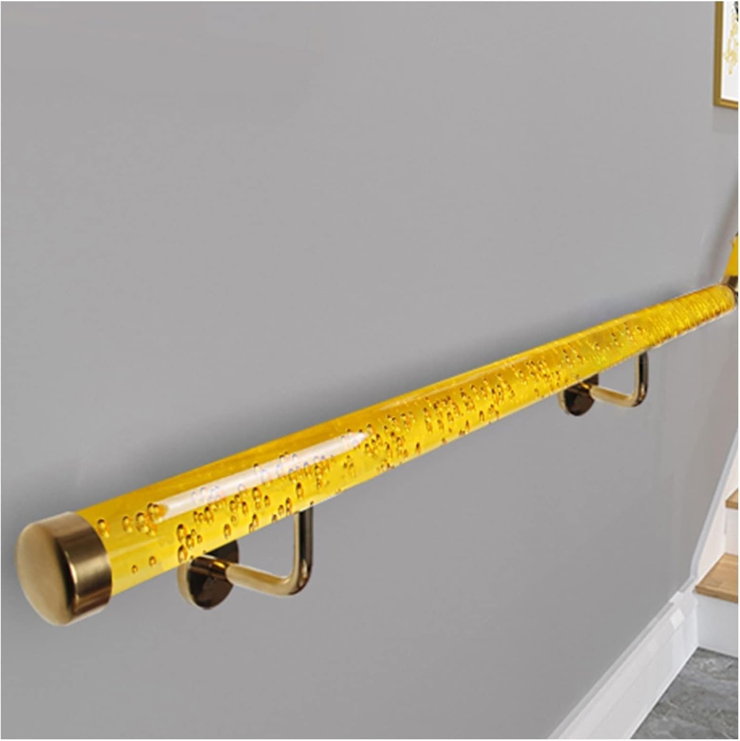 Handrail Stairs for Indoor Outdoor, Transparent Acrylic Corridor Wall Railing, Anti-Slip Hand Grab(Yellow Clear,550cm(18ft))