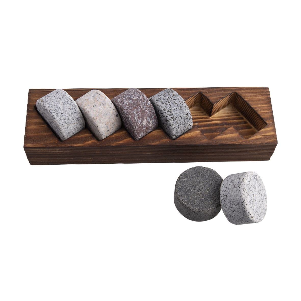 BARTENDER Set 6 dischi da whisky con base in legno
