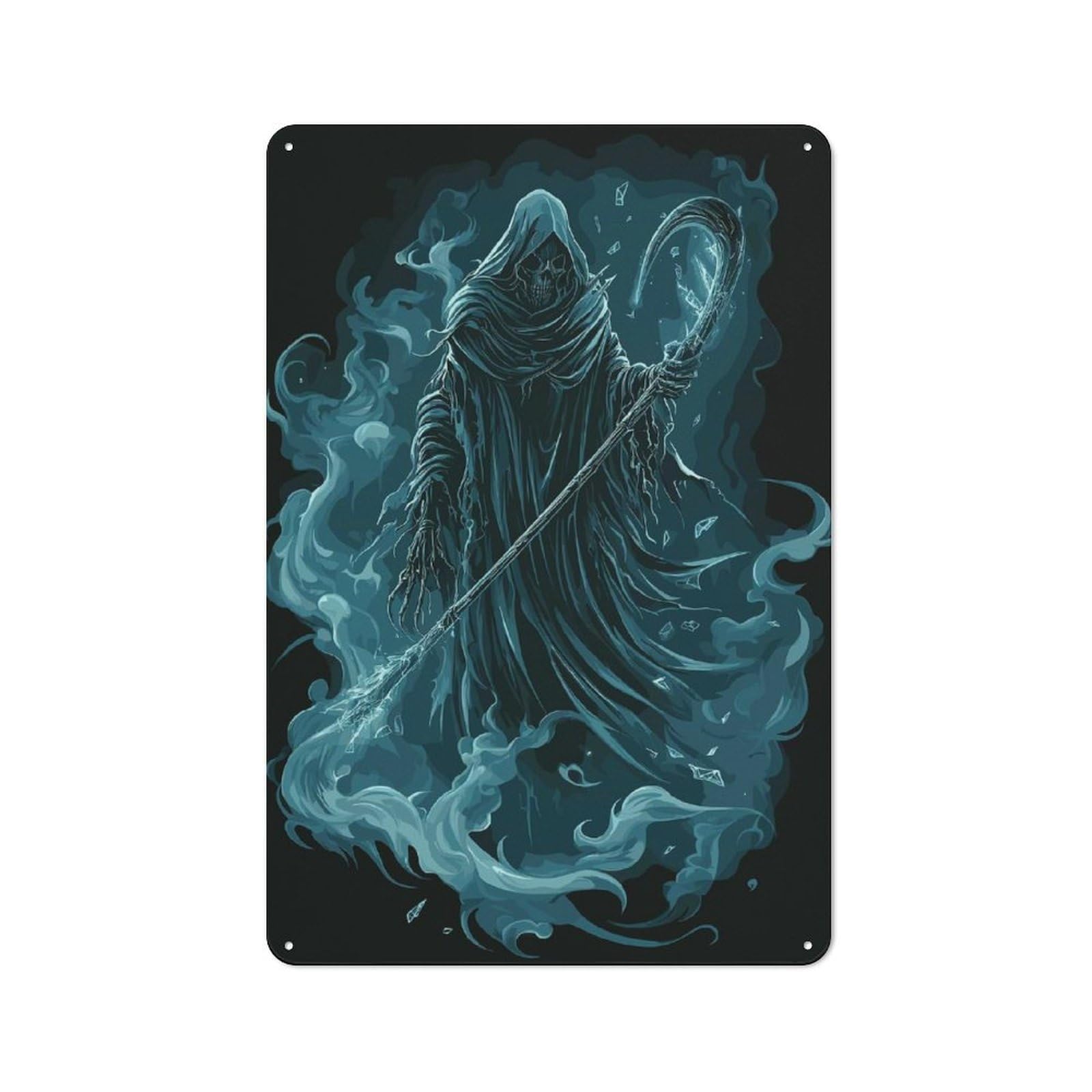 Junmoney Grim Reaper Illustration Vintage Printed Metal Sign 30X20cm For Bar Or Restaurant, For Restaurant Interior Fans