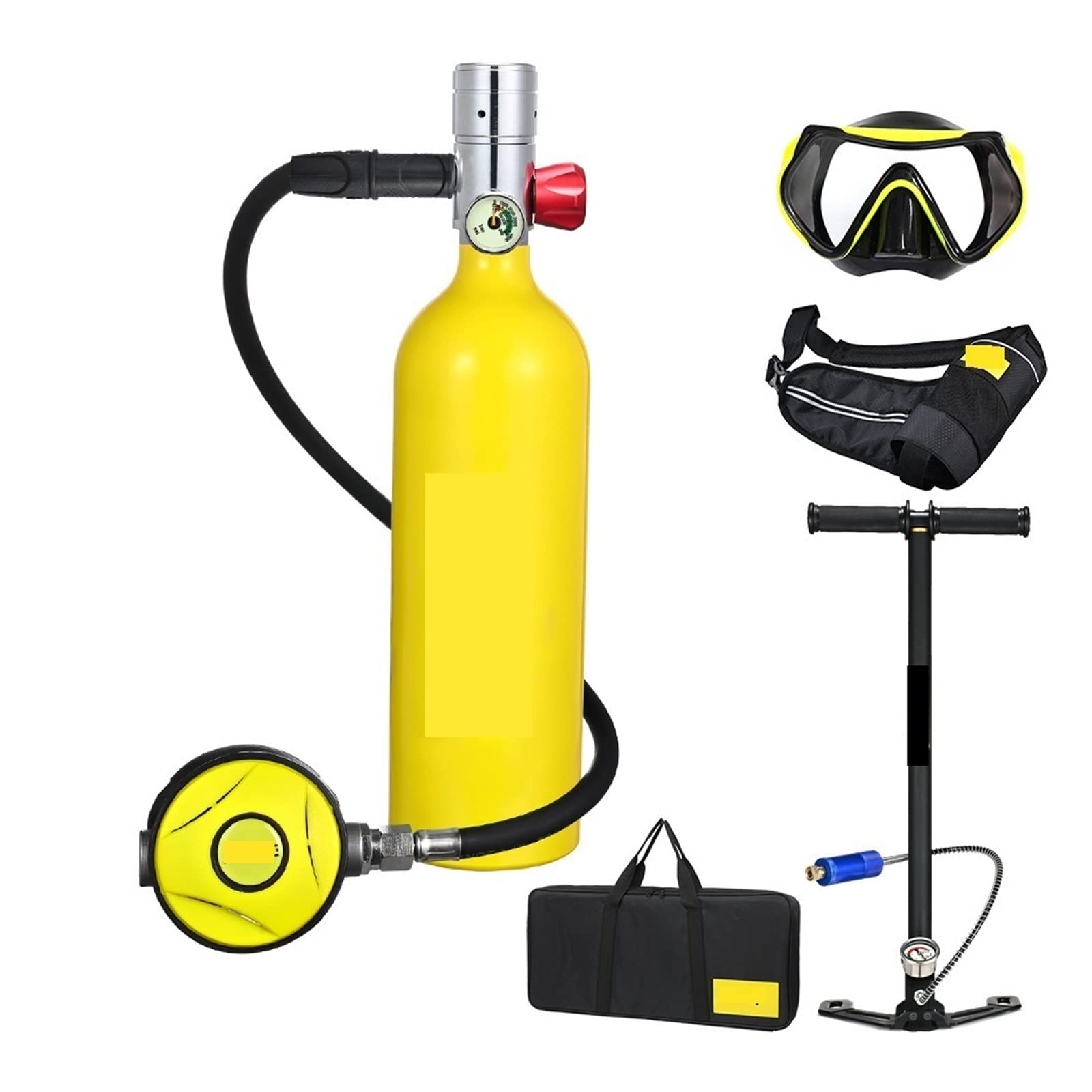 Sprzęt do nurkowania Butla Z Tlenem Do Nurkowania O Pojemności 1 L Przenośny Respirator Do Nurkowania Korzystanie z bezpieczniejszego(Yellow bottle silver head)