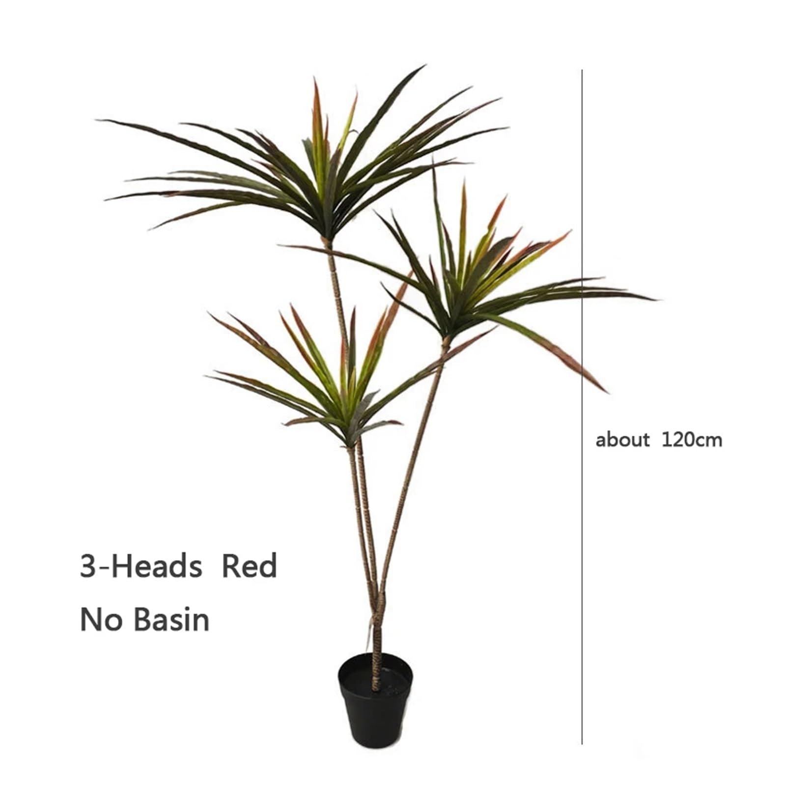 Künstliche Tannenzweige 90-120 cm künstliche Dracaena-Pflanzen, gefälschte Palmblätter aus Kunststoff, Cycas-Pflanze for die Innen- und Gartendekoration, tropische Topfpflanze(2-Heads Red Two)