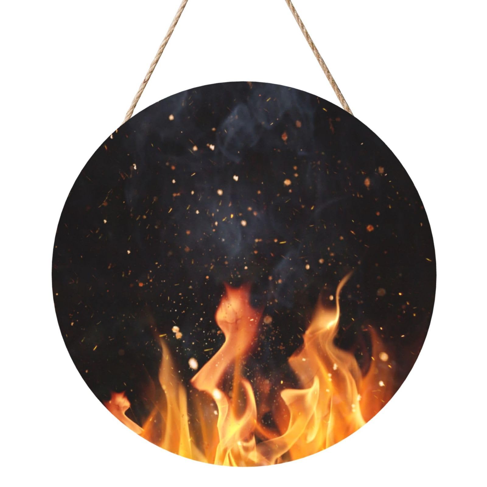 InOmak Flaming Charcoal Grill Pattern, Round Wood Panel Painting 12 in, Wall Hanging Painting For Home