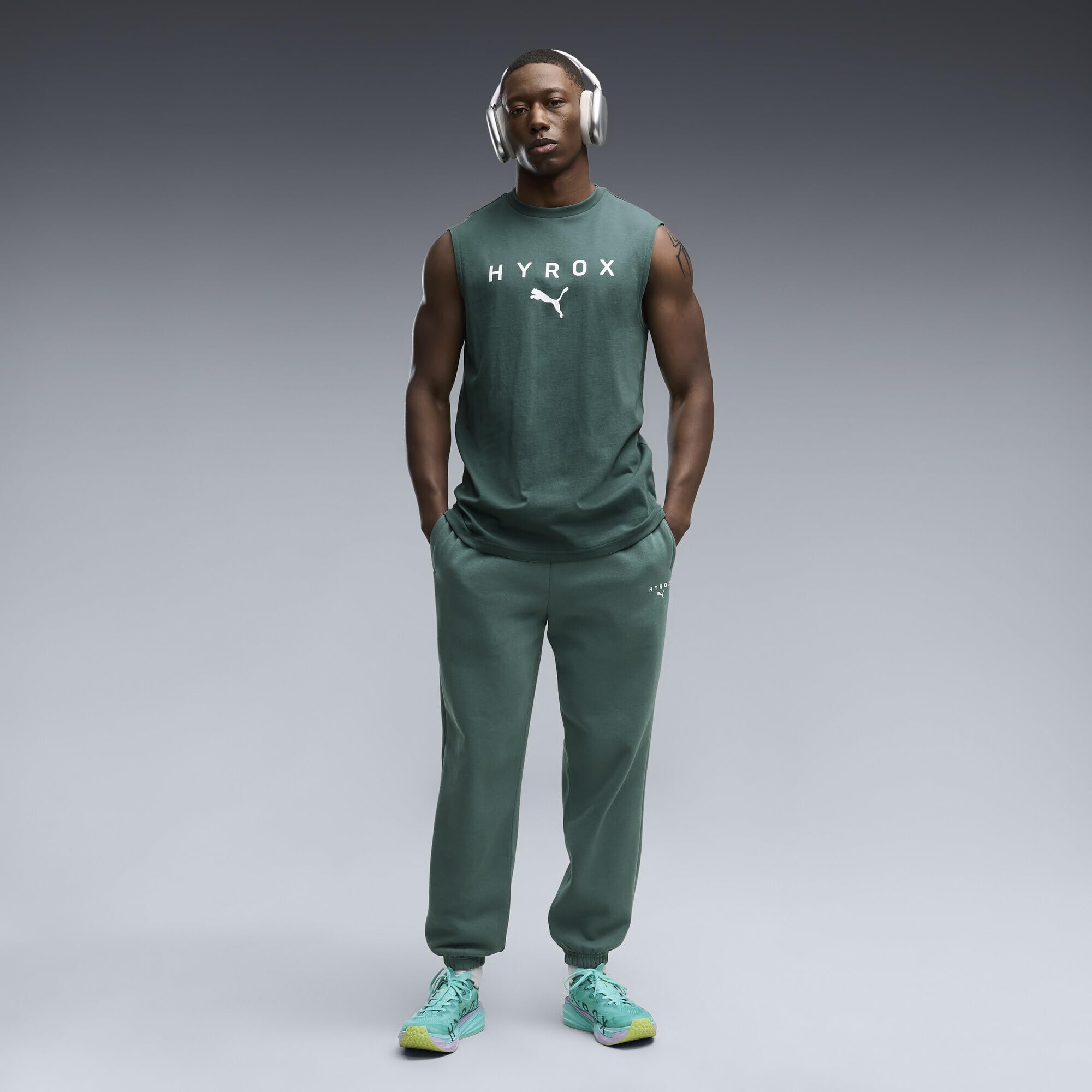 PUMA Canotta x HYROX Cut-off da Uomo XS, Herb Garden Green