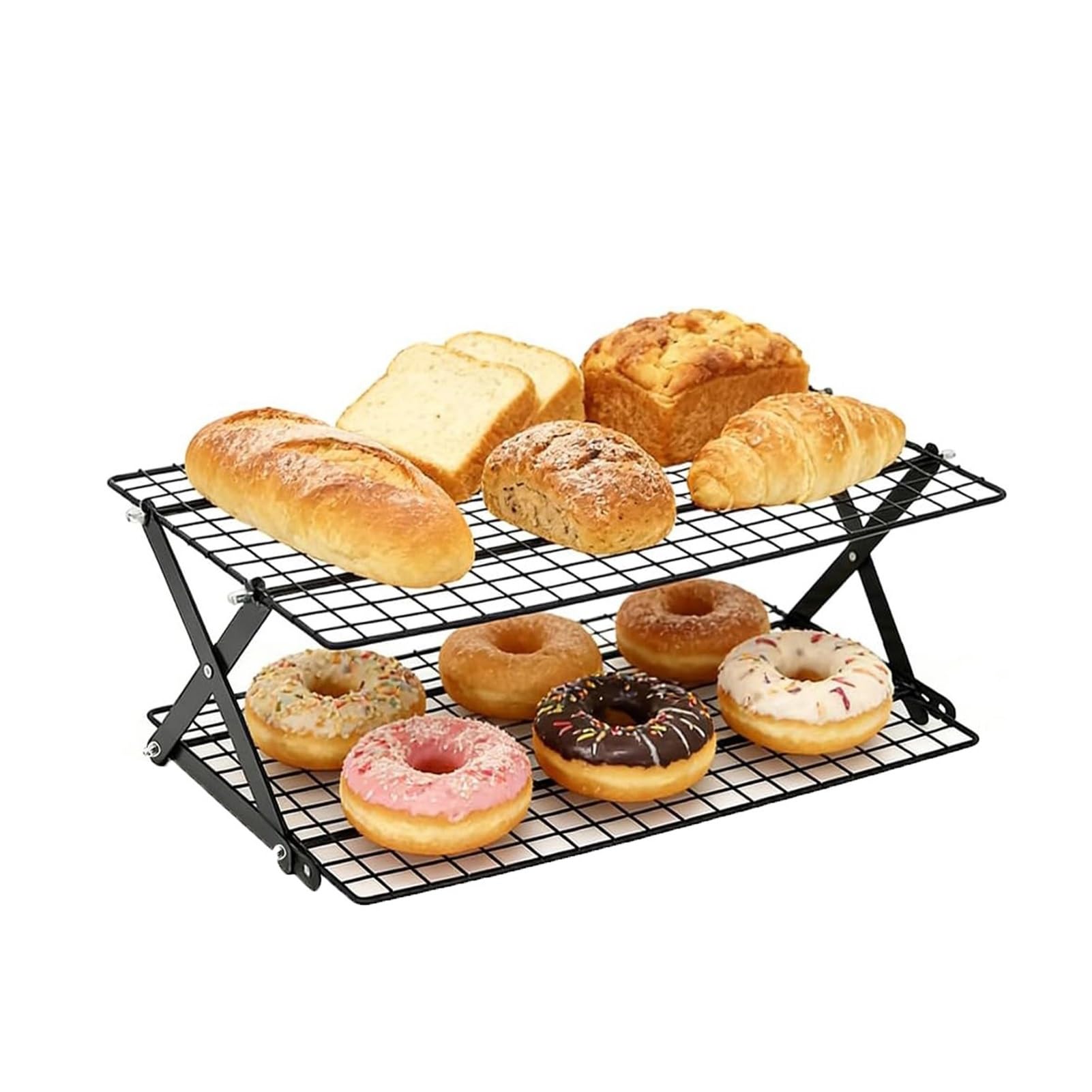 JOUFNING 2/3/4-Tier Collapsible Cooling Racks, Bakery Rack, Detachable Wire Cooling Rack, Stackable Drying Racks, for Cookie Bread Pizza Baking, Gifts for Women(2-Tier)