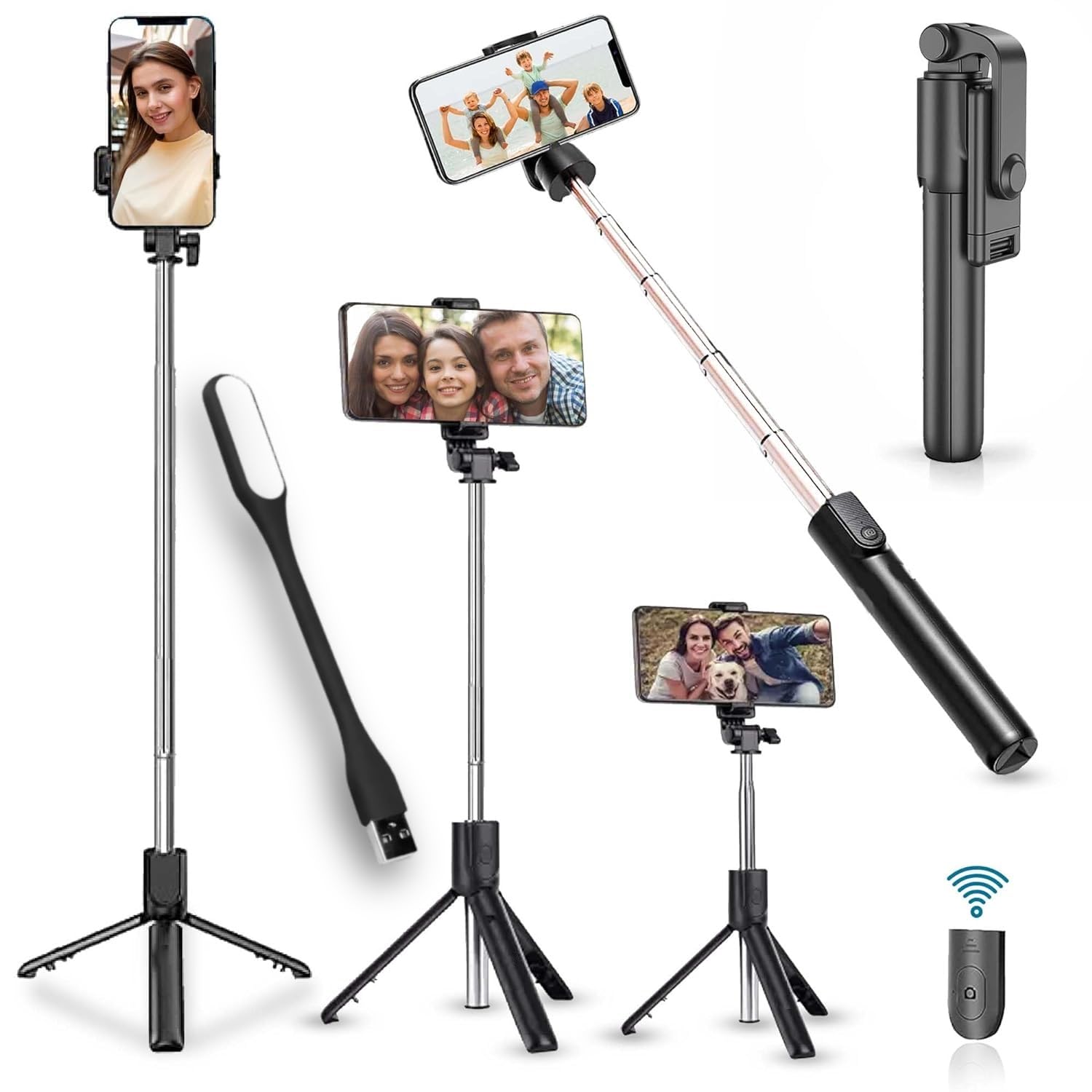 Blushinsta Portable Selfie Stick, 70 cm Handheld Tripod with Detachable Wireless Remote and Mini Tripod Stand Selfie Stick for iPhone, Android + USB LED Light LAMP (B0BGST4S6K) Amazon Price History, Amazon Price Tracker