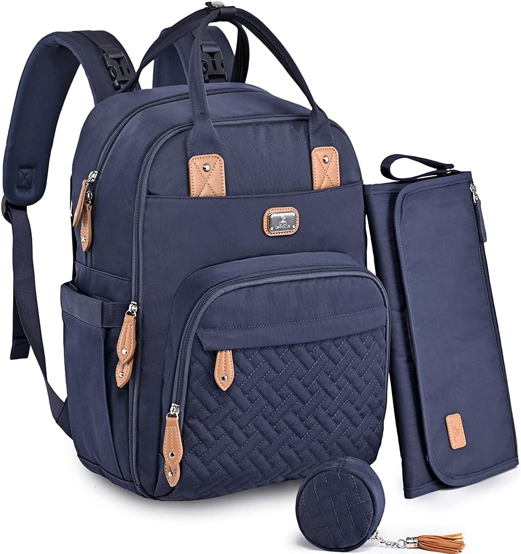 Diaper Bag Backpack with Portable Changing Pad, Pacifier Case and Stroller Straps