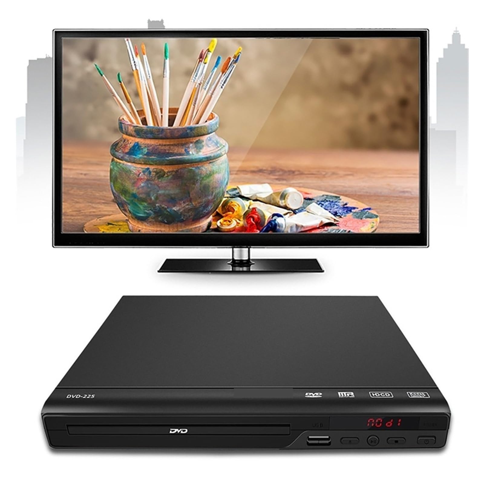 Lettore DVD Portatile, Lettore DVD for TV, lettore di dischi CD, uscita AV, ingresso USB integrato, telecomando