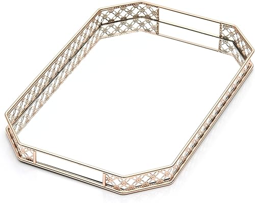 Miniatura 10 de Bandeja de espejo dorado, bandeja de perfume para tocador, bandejas doradas para baño y decoración del hogar, 11.6 x 7.7 x 1.2 pulgadas Bandeja