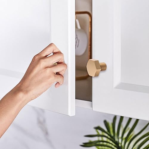 Miniatura 3 de TKGKHK 6 pomos hexagonales sólidos para gabinete, manija de gabinete de aluminio mate, tiradores de cajón de armario de cocina, cajón de baño,