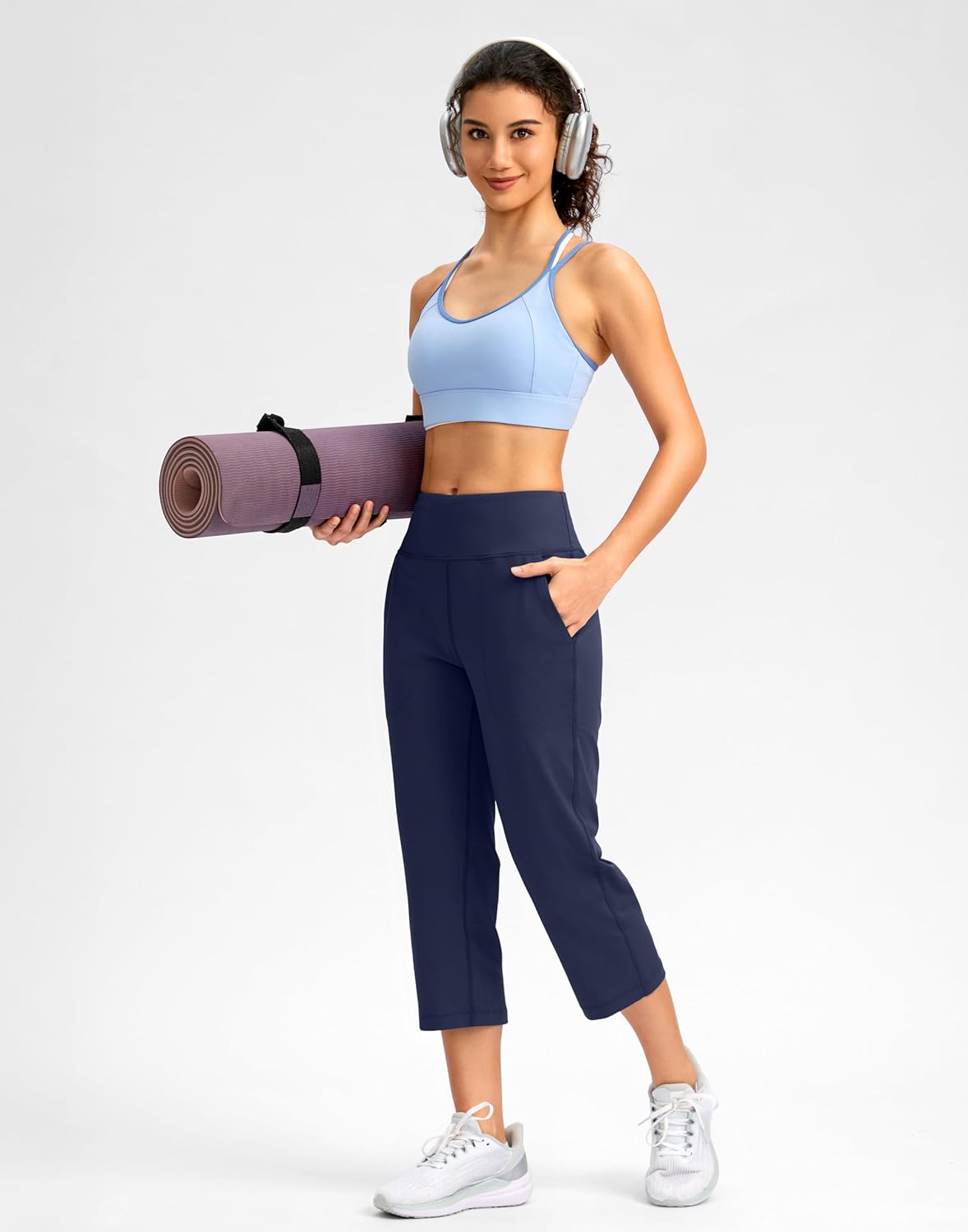 SANTINY Capri Pants for Women High Waisted Workout Yoga Capris Leggings Straight Leg Athletic Cropped Pants with Pockets - Image 7