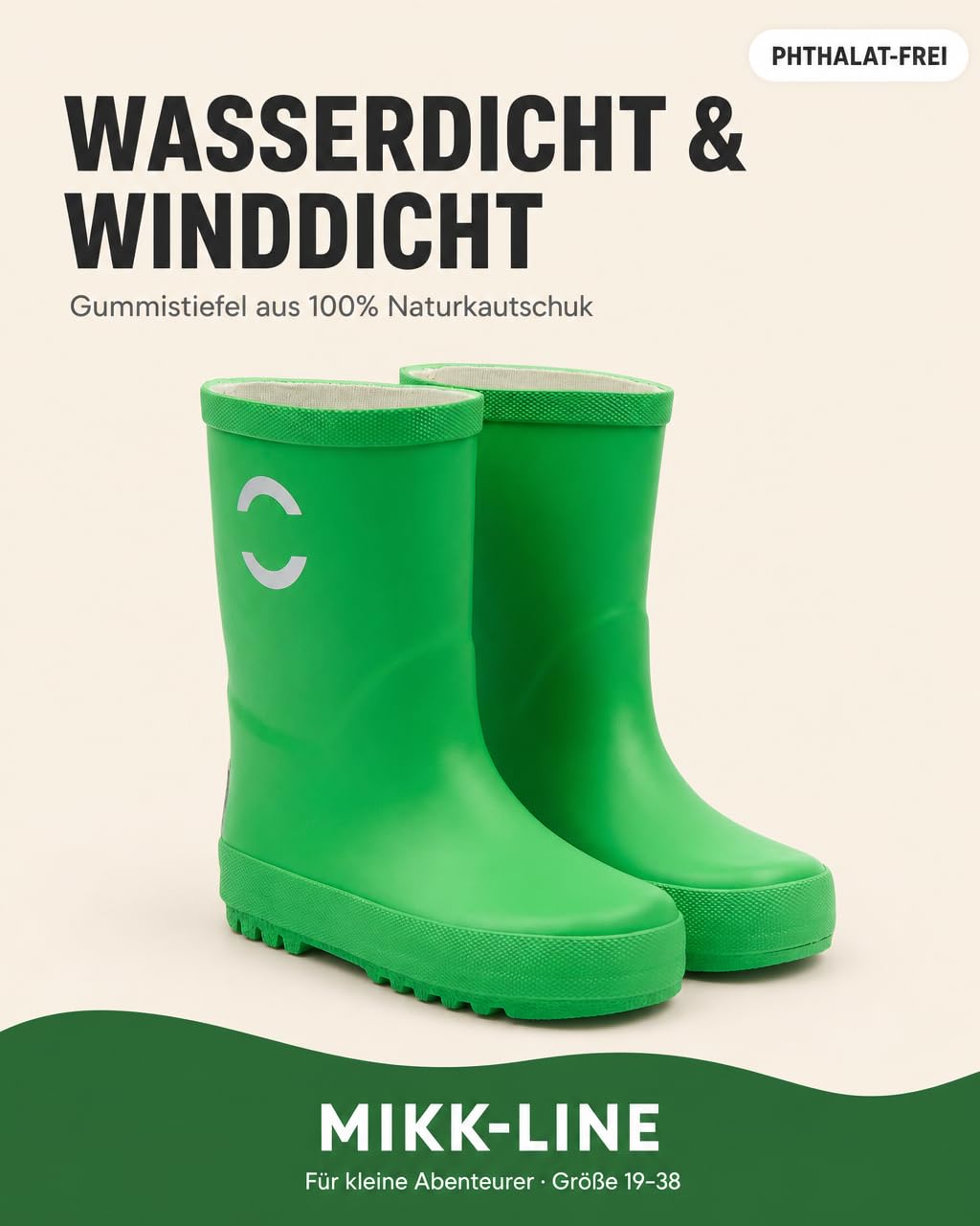 Mikk-line Botas de goma para niños verdes | Botas de lluvia para niños | Botas de goma ligeras | Botas de goma impermeables | Botas de lluvia y botas para niños