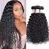 Tinall Hair Brazilian Virgin Kinky Curly 3 Bundles (14 16 18 inch) 10A 100% Unprocessed Human Hair Curly Weft Extensions Weaves Natural Black