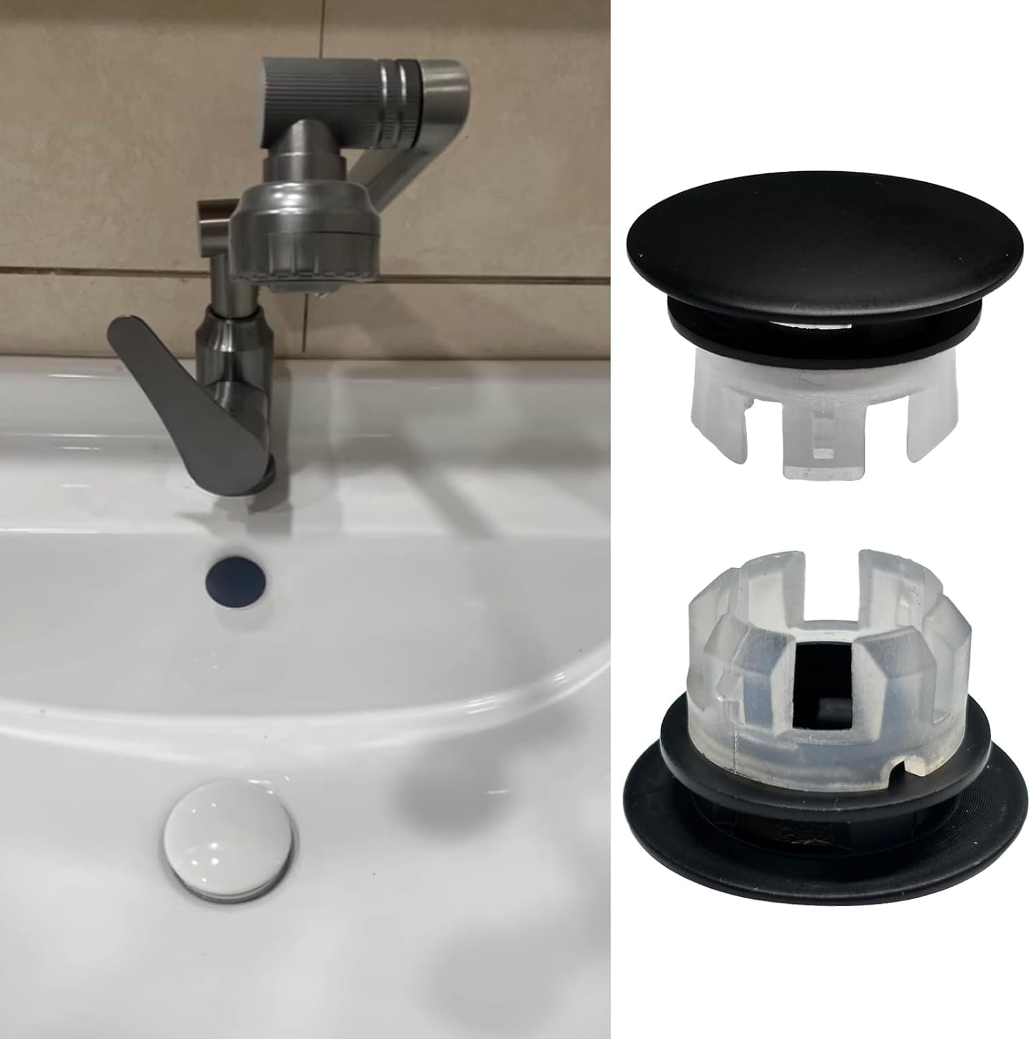 Anelli di Troppo Pieno, 2 Pezzi Anelli per Lavello, Copertura Rotonda Decorativa per Straripamento, Tappo per Lavabo, Bagno e Cucina (Nero)