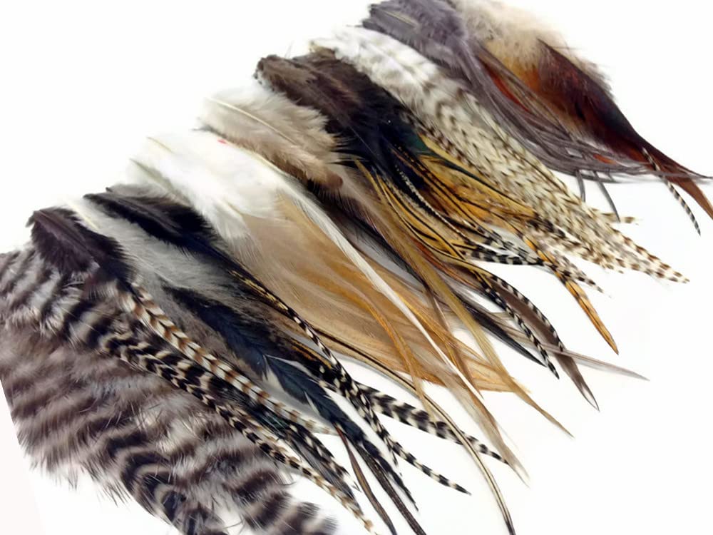 50 Pieces - Natural Tone Short Whiting Farm Rooster Hair Extension Wholesale Feathers (Bulk) Craft Supply | Moonlight Feather | Amazon