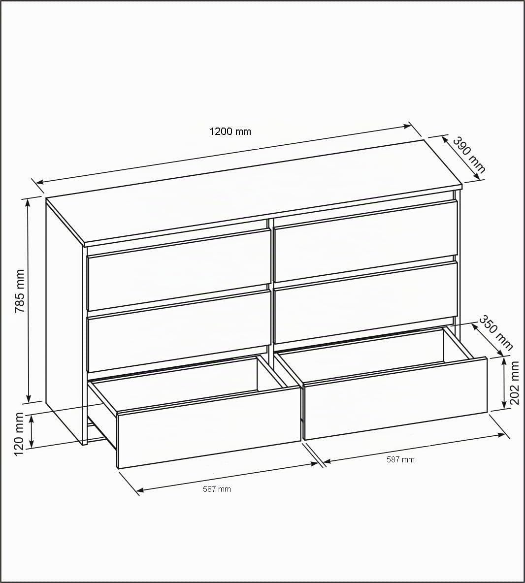 Commode 6 Tiroirs Blanc 120 cm - Design Minimaliste - 120 x 39 x 78,5 cm - Meuble de Rangement Spacieux pour Chambre, Salon ou Bureau