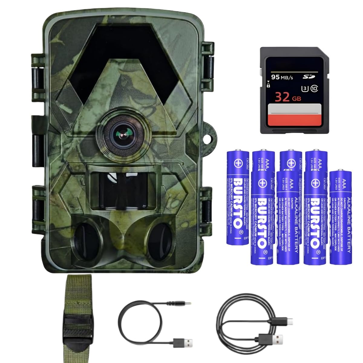 Wildkamera 5K 60MP, 98FT Nachtsicht & 0,05s Auslösezeit, IP66 Wasserdicht, 130° Weitwinkel, Bewegungsmelder, 32GB SD-Karte + 8X AA-Batterien – Ideal für Garten, Jagd & Outdoor