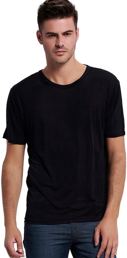 LoveSilk Men's Pure Silk Knitted Crew Neck T Shirts TEE