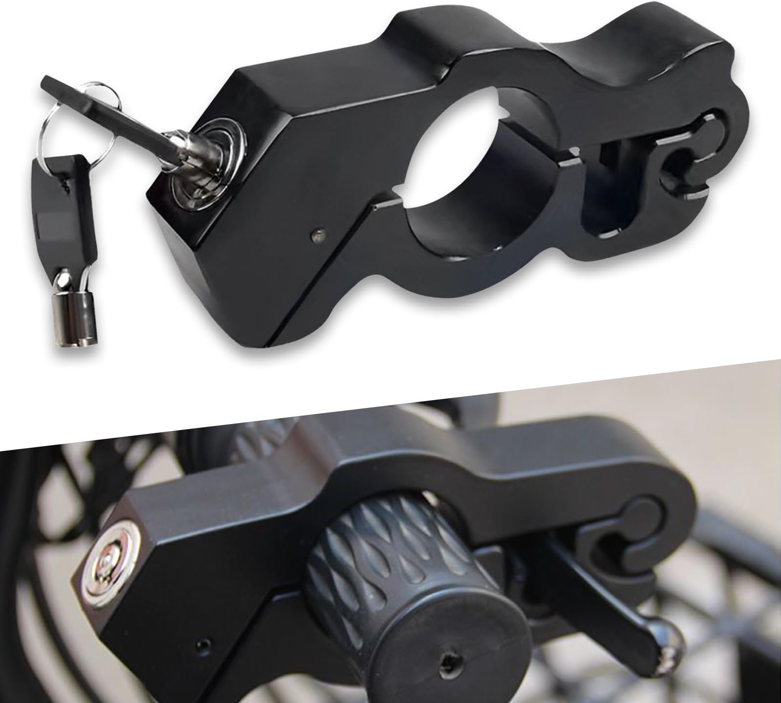 1 PC Motorcycle Handlebar Brake Lock, 5.32" x 2.36" Alloy Anti-Theft Waterproof Rust-Proof Roller Pin Lock Handlebar Lock, Quick Installation Accessories, for Motorcycles, Bicycles (Black)