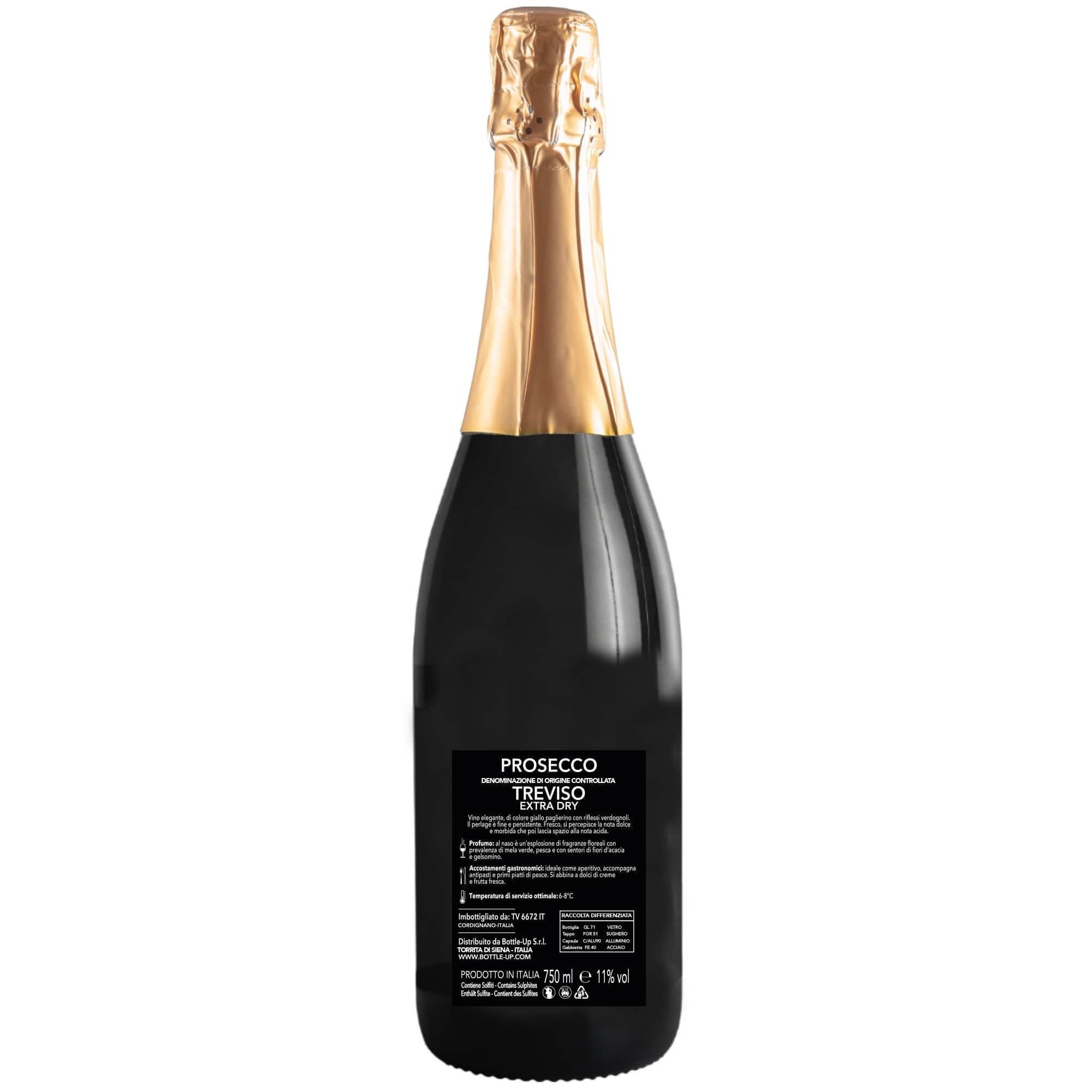 Bottiglia di Prosecco D.O.C. Extra Dry 0.75 lt., per idea regalo di compleanno 50 anni per lui e per lei, tanti auguri con etichetta in oro (Oro, 50)