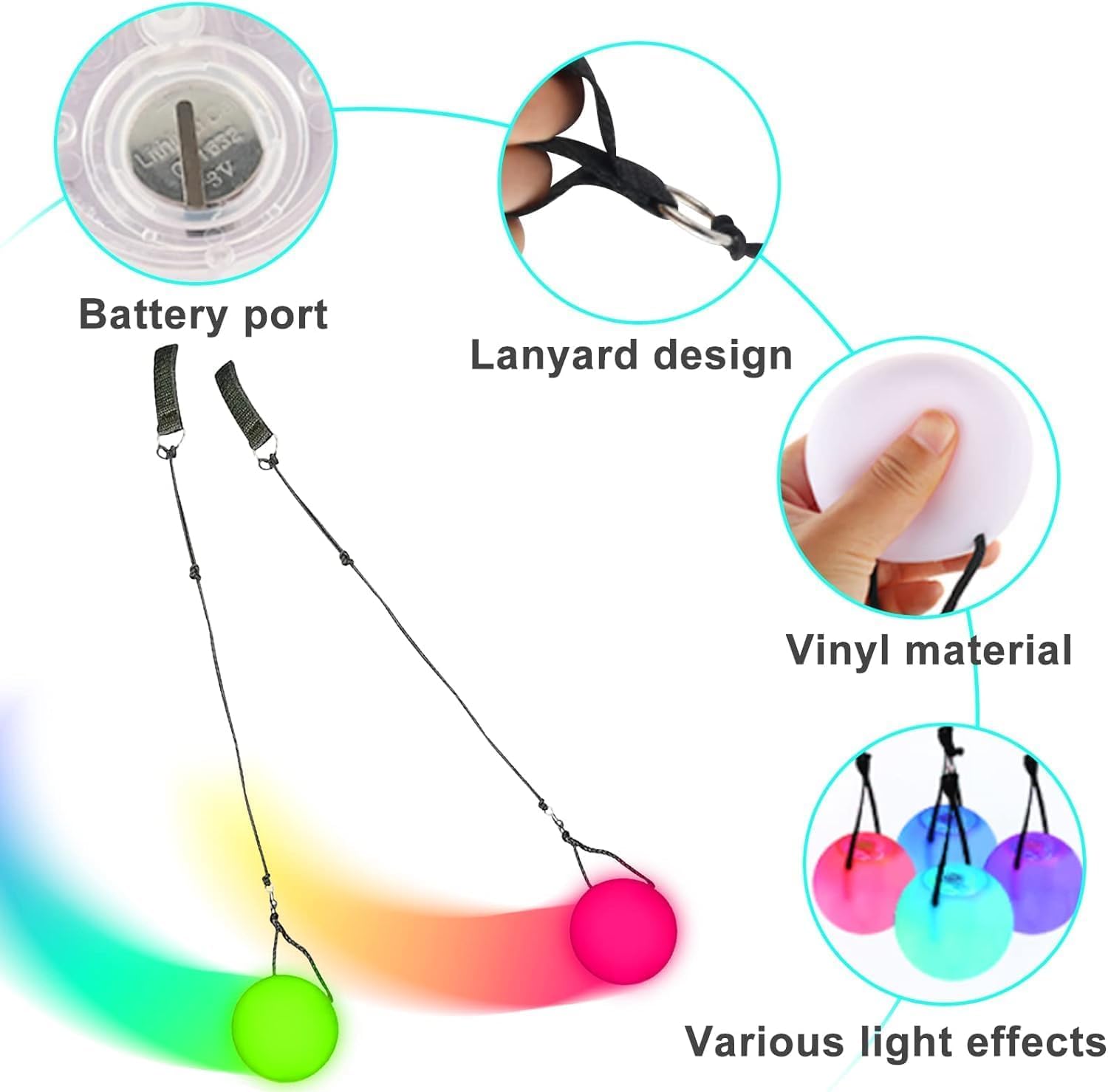 Funmo LED Poi Balls, Pro Bolas Lumineuses, Kit Poi Lumineux pour Danse, Spectacle, Rave
