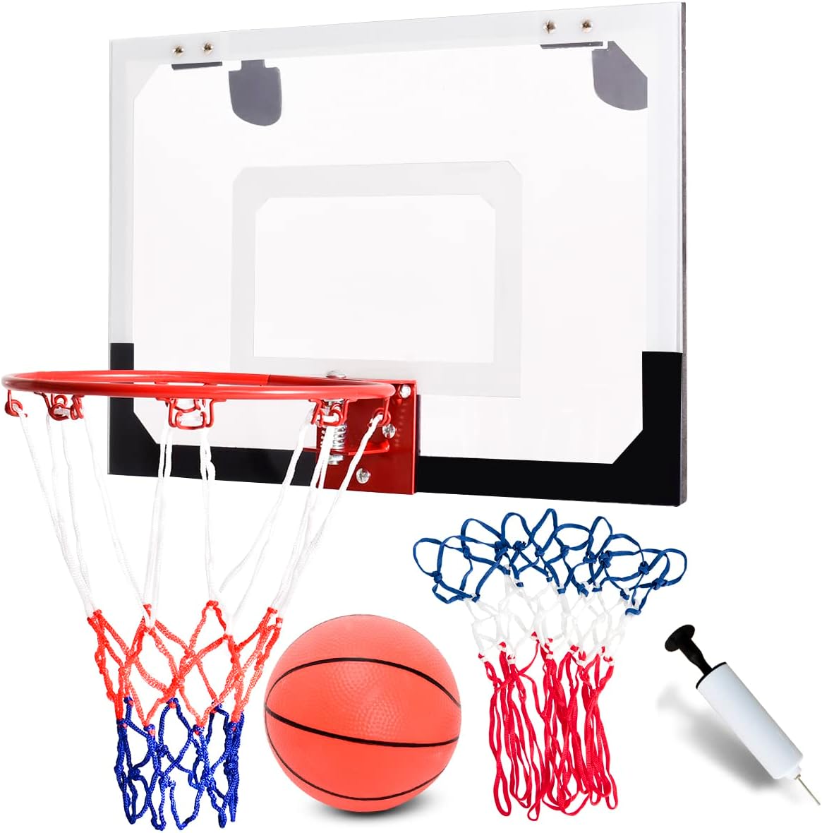 HAPPYGRILL Mini Basketball Hoop 18” x 12” Over-The-Door Basketball Backboard Indoor Outdoor Sports Exercise with Ball and Hand Pump Set