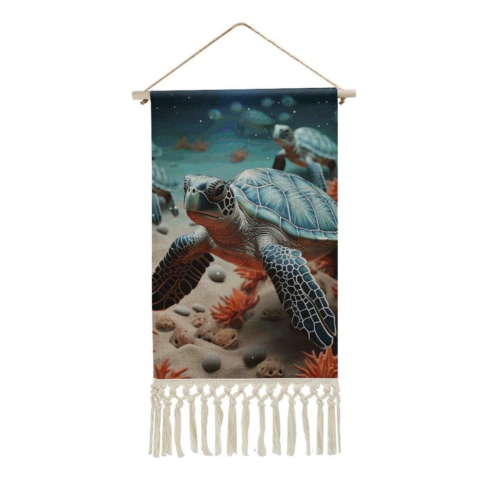 BTCOWZRV Cotton And Linen Hanging Poster with Tassels, Turtle Starfish Wall Hanging Tapestry Vintage Wall Art Painting Modern Artwork Decoration for Home Decor Ready to Hang 10x19.6 in