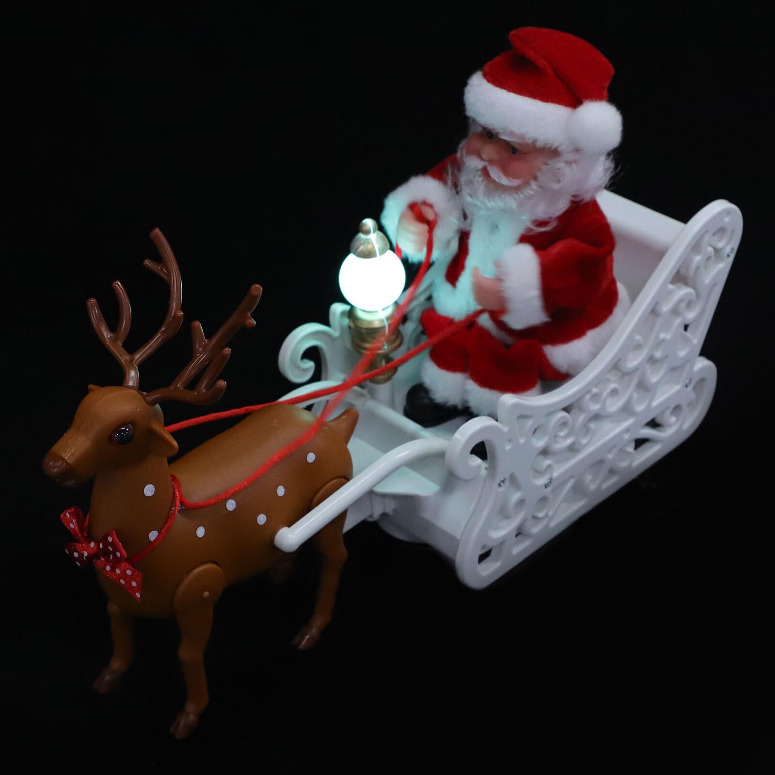 GALPADA Babbo Natale Elettrico Decorativo in Plastica Renna e Slitta Bambola Natalizia per Festa di Natale Ornamento per Tavoli Scrivanie e Ambienti Domestici Regalo per e Famiglia