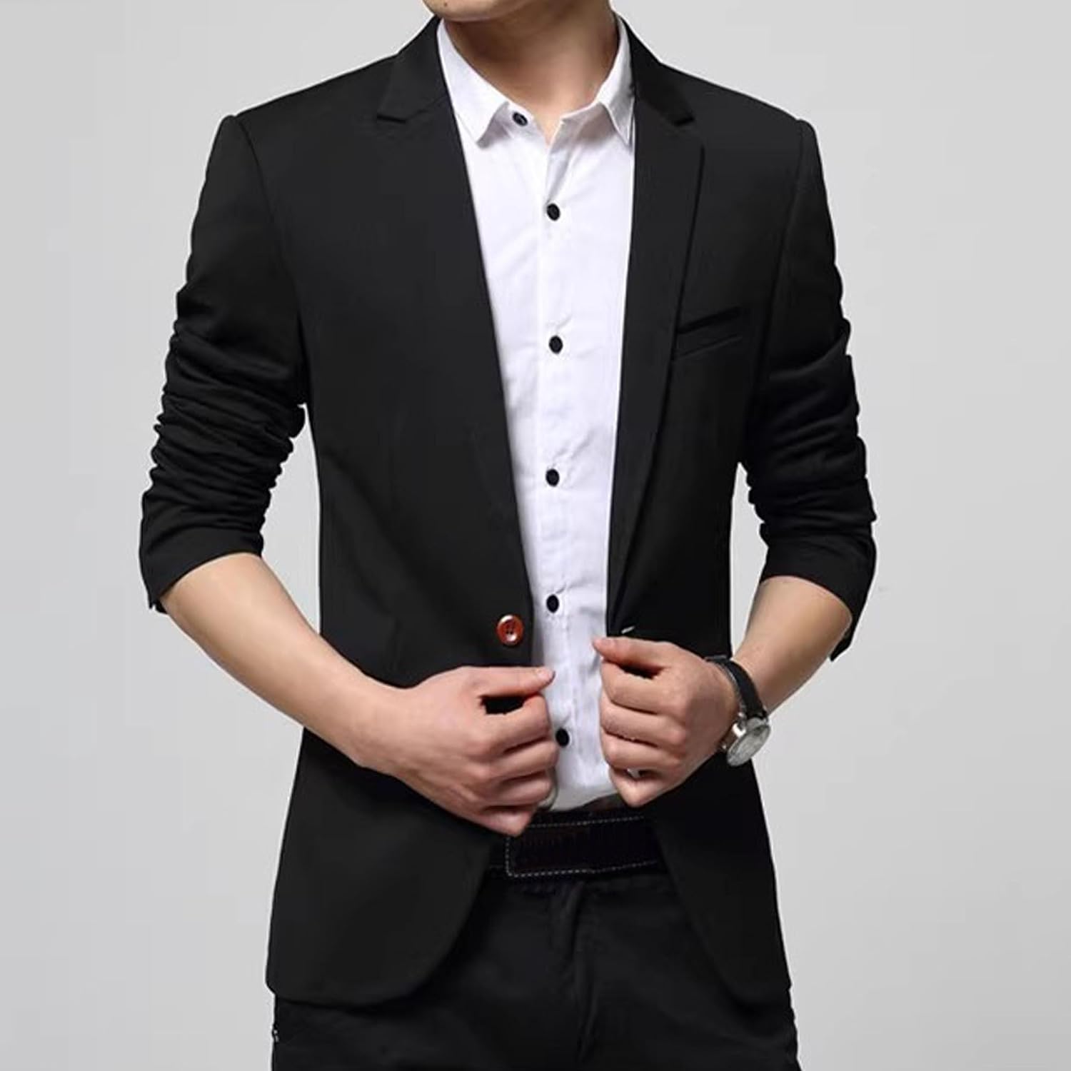 Men Slim Fit Commute Blazer Suit Jackets Casual One Button Business Tuxedo Coat Spring Lightweight Solid Formal Jacket