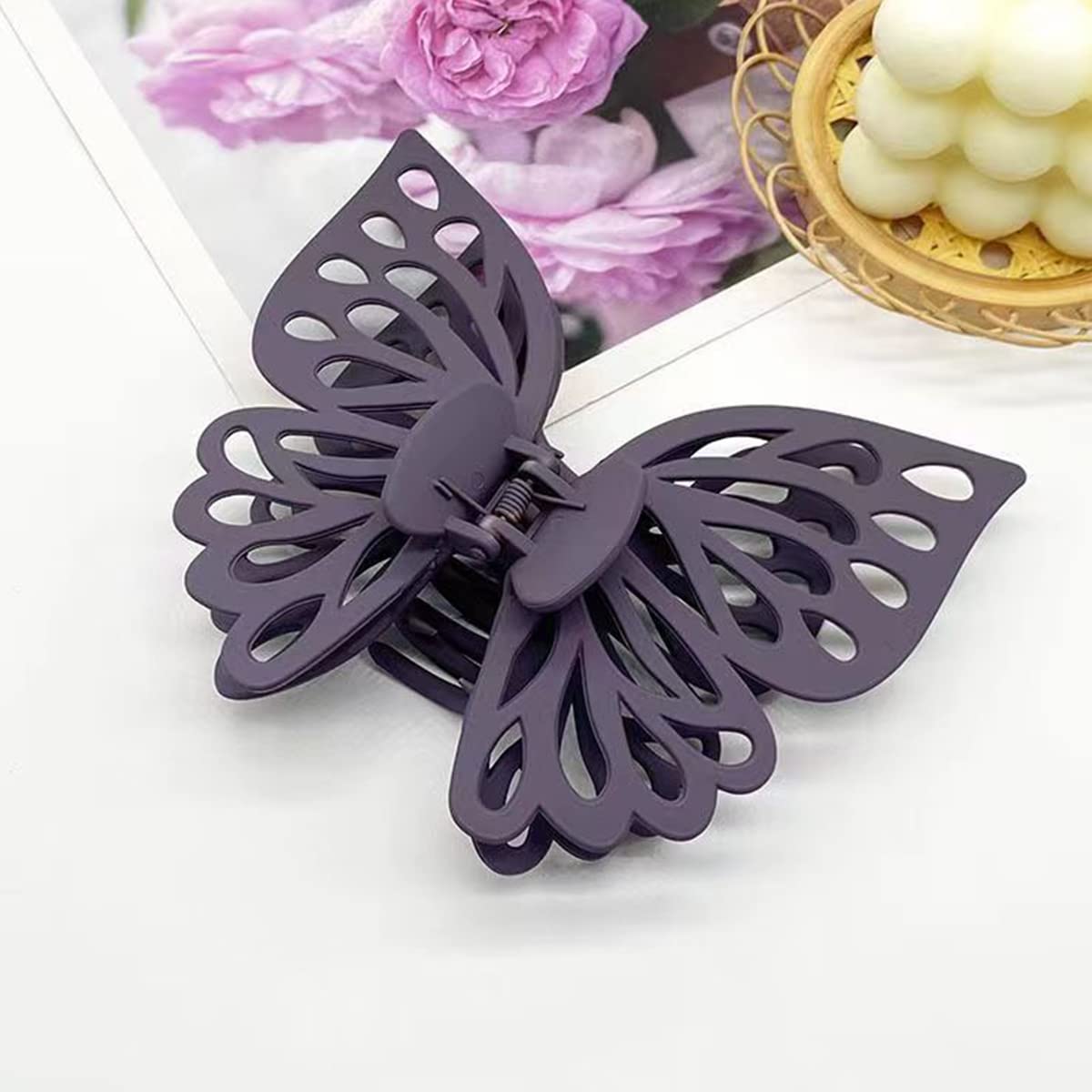 DIUEWOW Butterfly Thick Hair Clip, Hollow Matte Butterfly Hairpins Clips, Large Strong Hold Non-Slip Cute Hair Jaw Clips for Women - 2 Pack (Purple, Pink) - Image 3