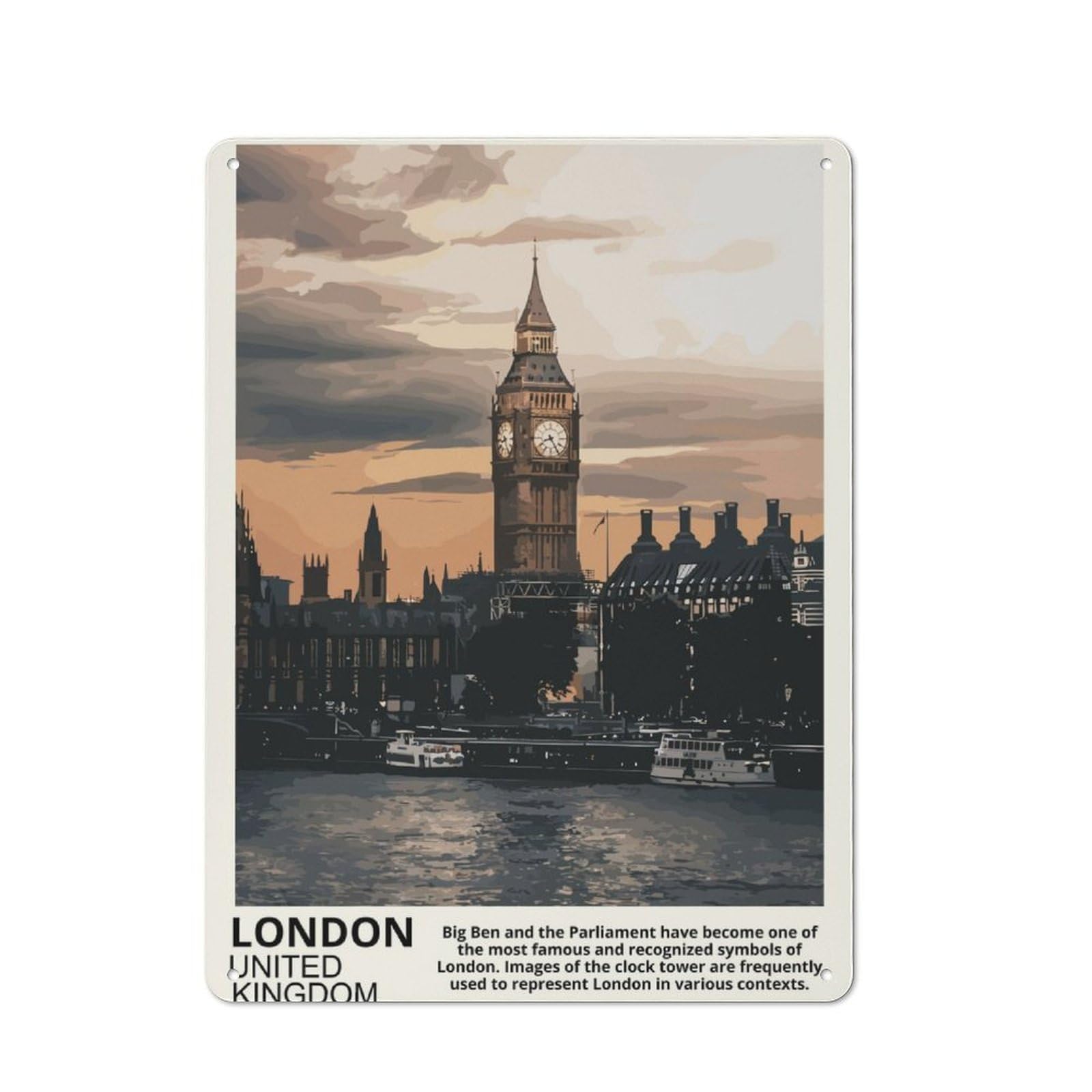 Junmoney London City Vintage-Inspired Tin Sign 40X30cm For Garage Or Workshop, For Garage, Workshop And Man Cave Decoration