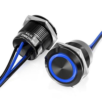 2PCS 22mm Latching Push Button Switch,20A on Off Switch 12v-24v IP67 Waterproof Marine Switches for Car, Boat, Motorcycle, DIY EnthusiastsBlue, Black Shell