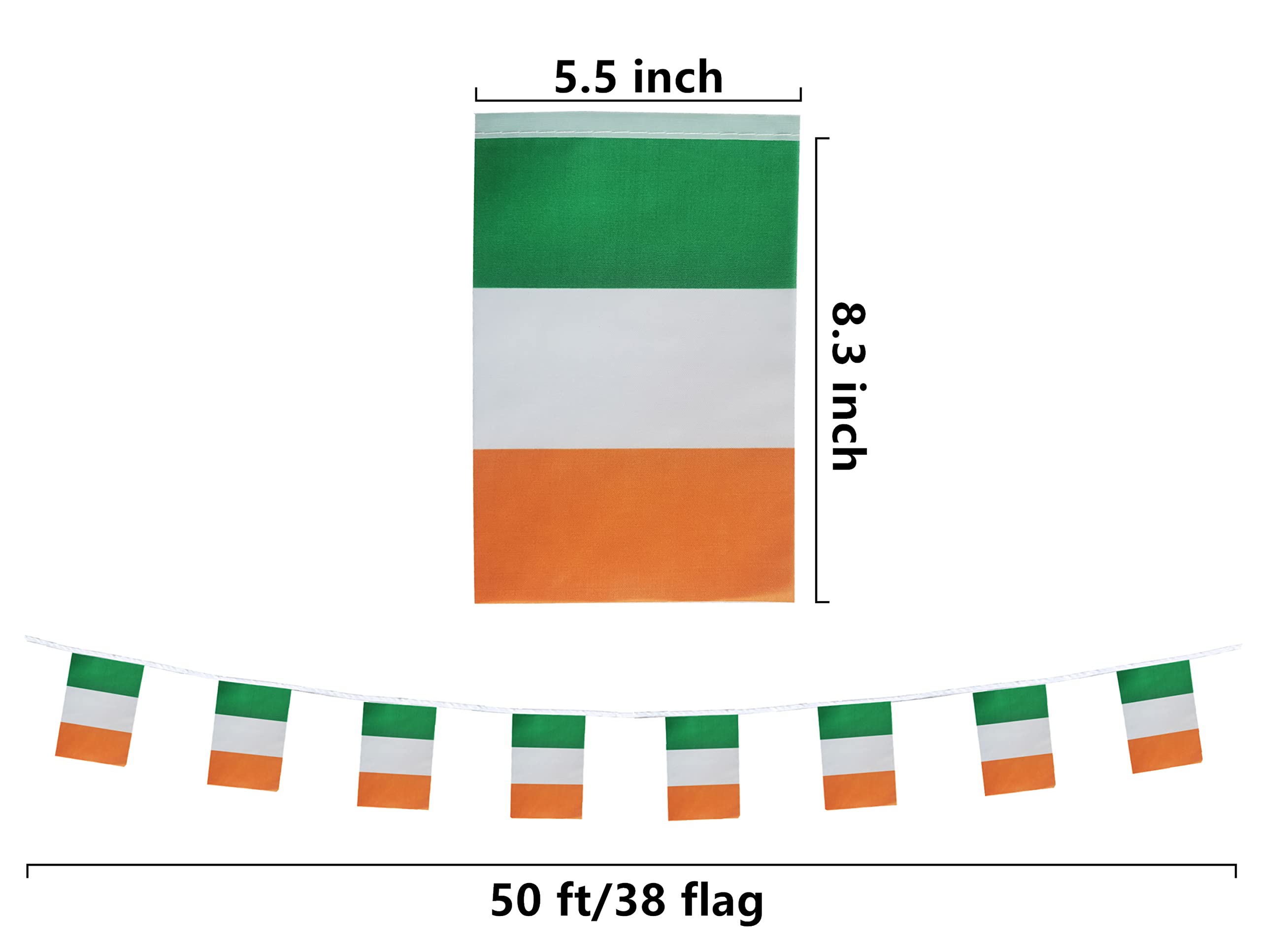Irische Mini-Flaggen – 15 M Lang, 38 Flaggen, Je 12,7 X 20,3 Cm, Aus Polyester, Für Partys & Dekoration